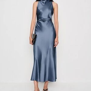 NWT - Reformation Casette Silk Dress Blue - Size 0